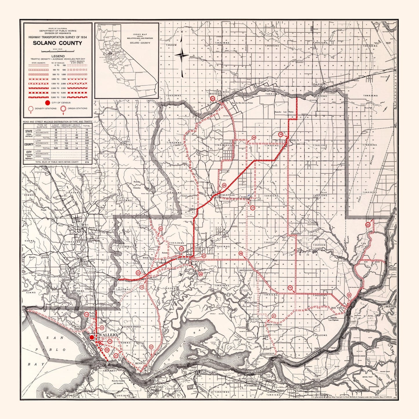 Vintage Map of Solano County, California, 1935