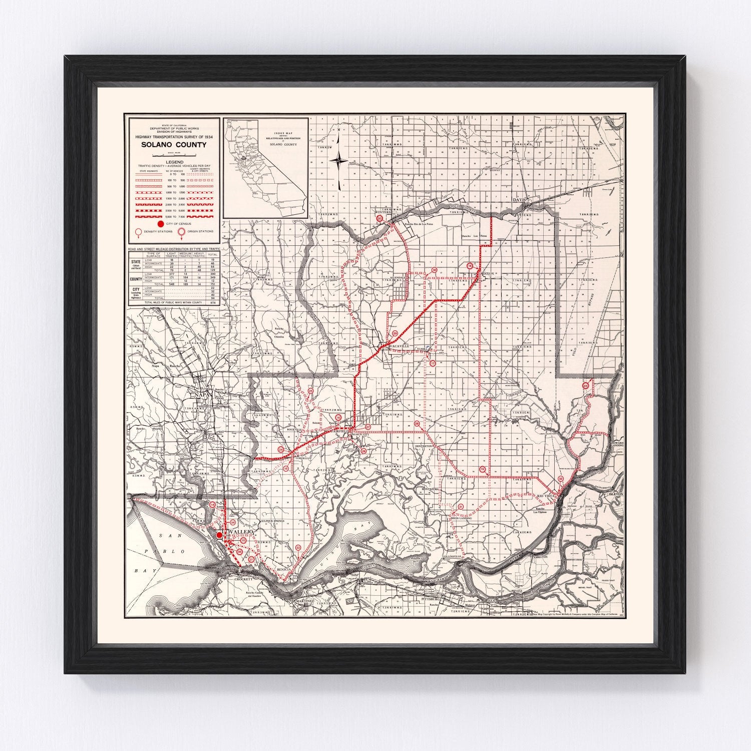 vintage map of Solano County, California, 1935
