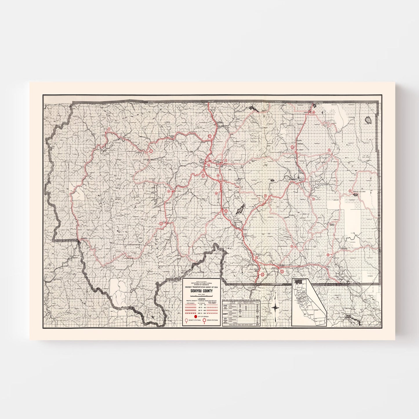 Vintage Map of Siskiyou County, California, 1935