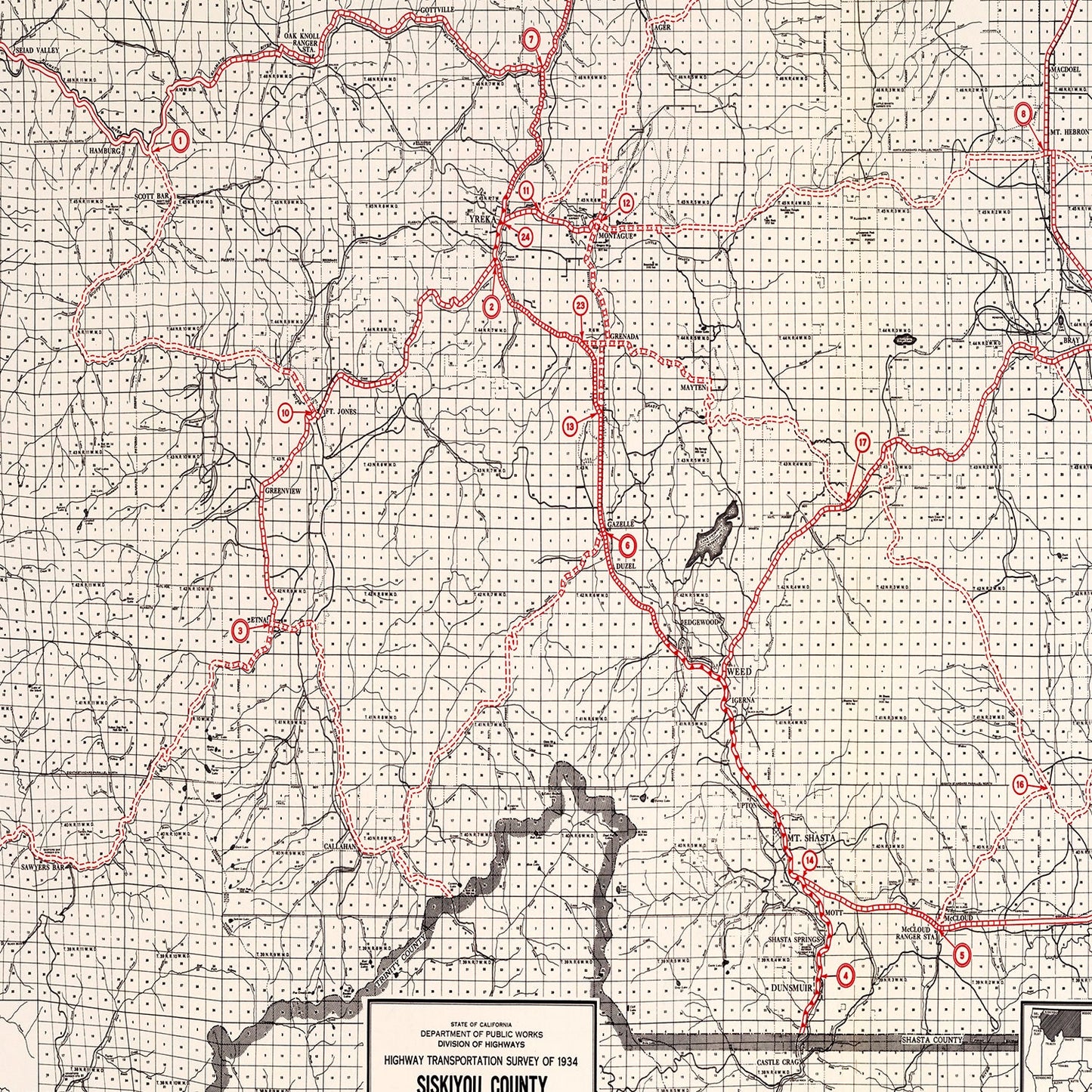 Vintage Map of Siskiyou County, California, 1935