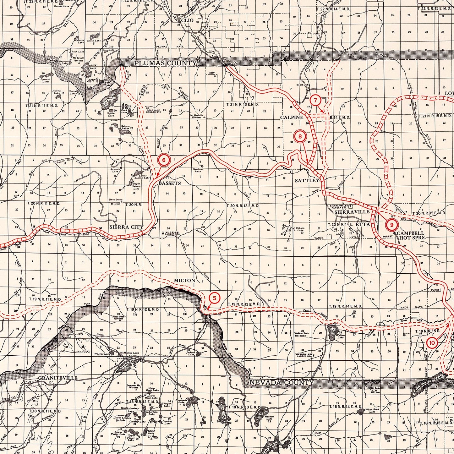 Vintage Map of Sierra County, California, 1935