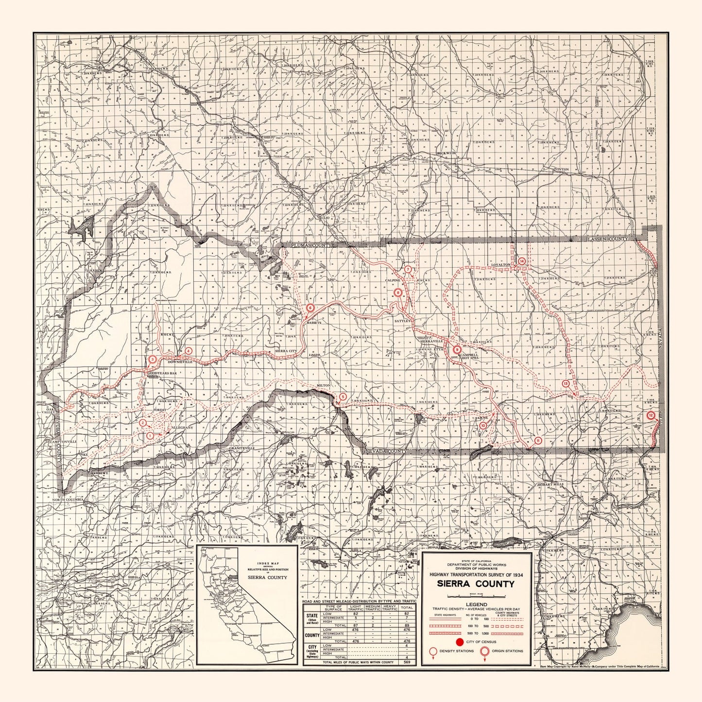 Vintage Map of Sierra County, California, 1935