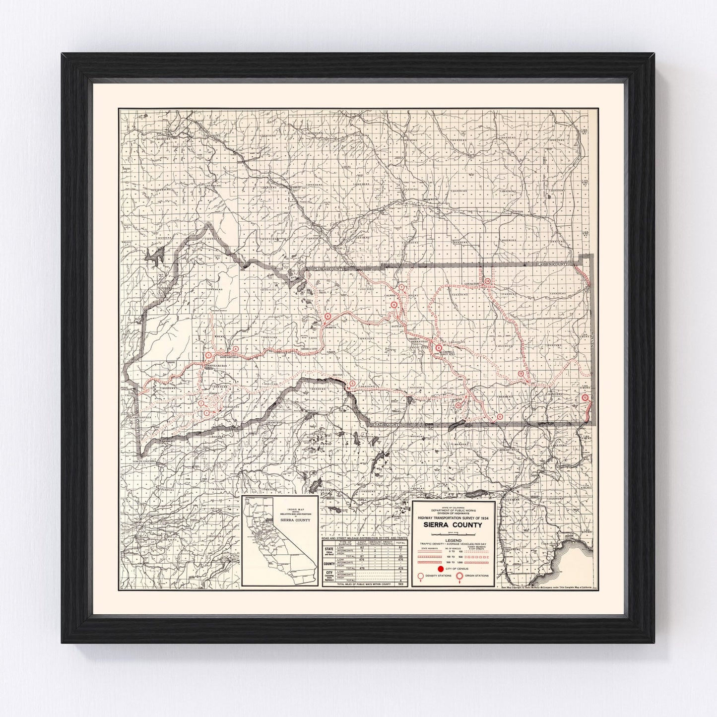 Vintage map of Sierra County, California, 1935