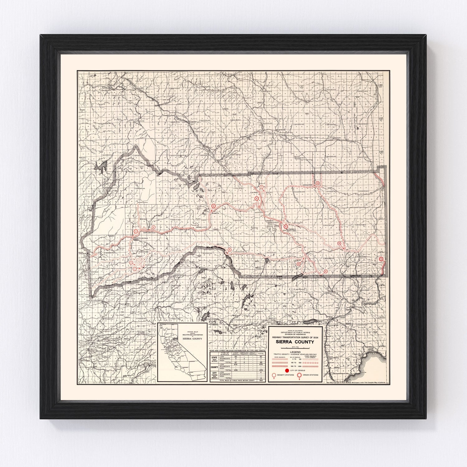 Vintage map of Sierra County, California, 1935