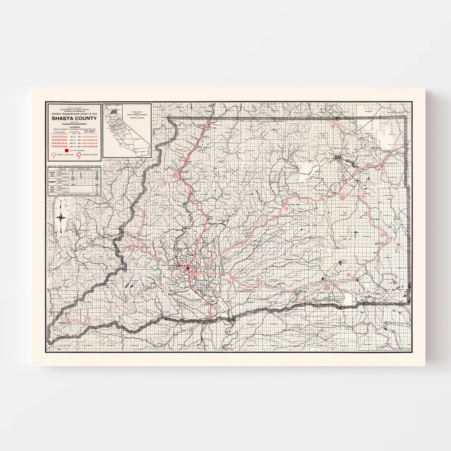 Vintage Map of Shasta County, California, 1935