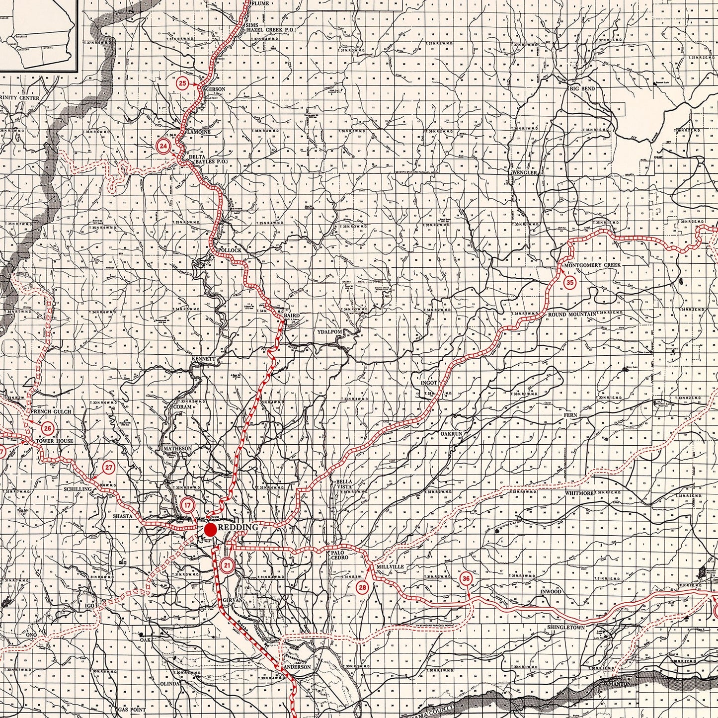 Vintage Map of Shasta County, California, 1935