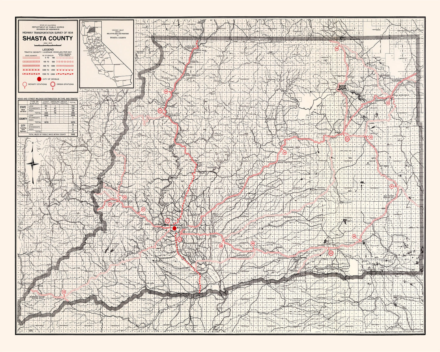 Vintage Map of Shasta County, California, 1935