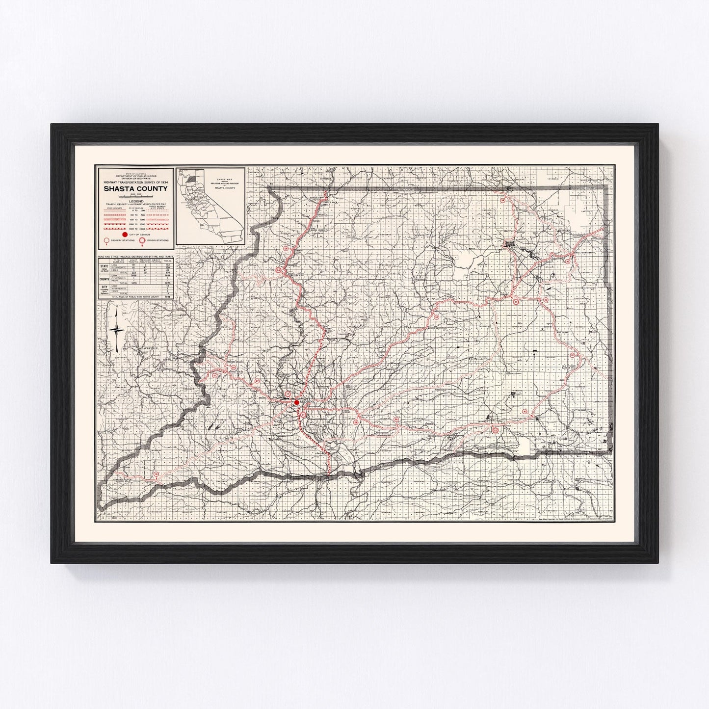 Vintage map of Shasta County, California, 1935
