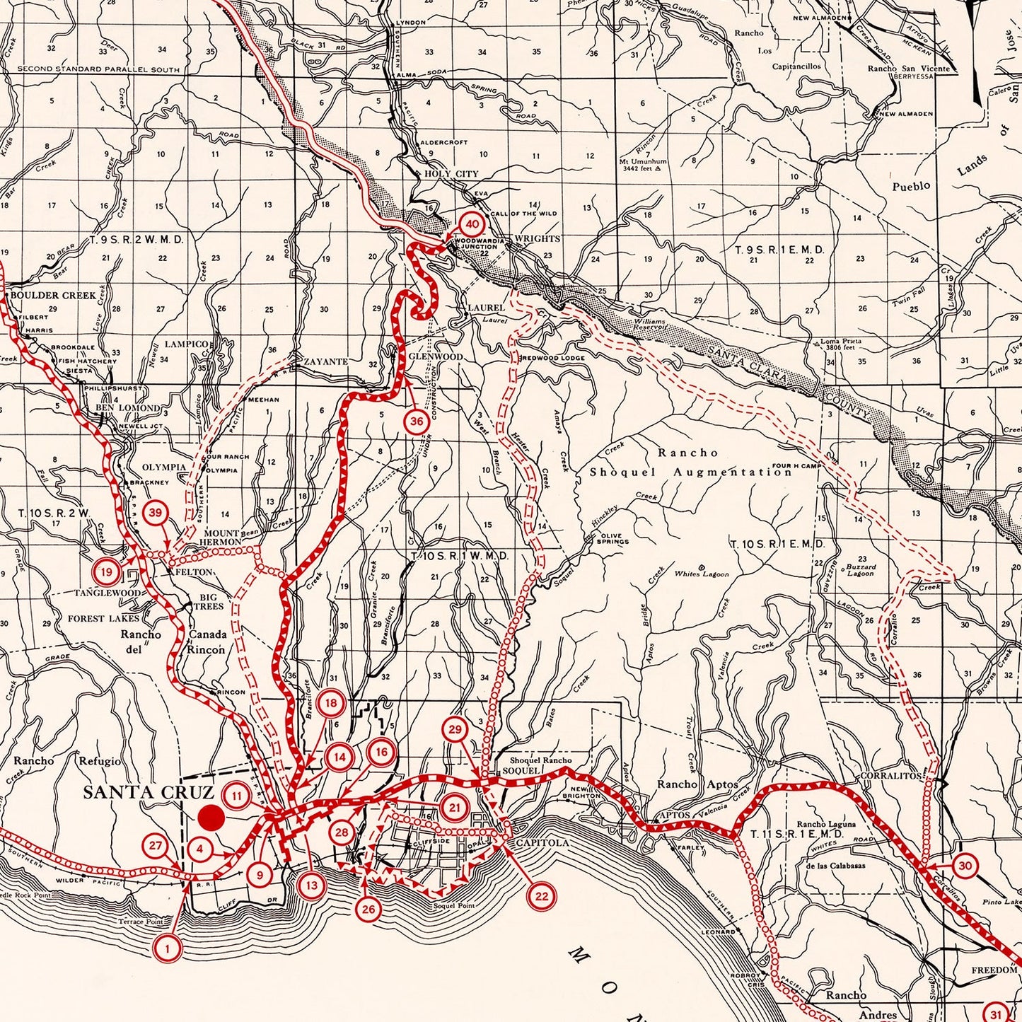 Vintage Map of Santa Cruz County, California, 1935