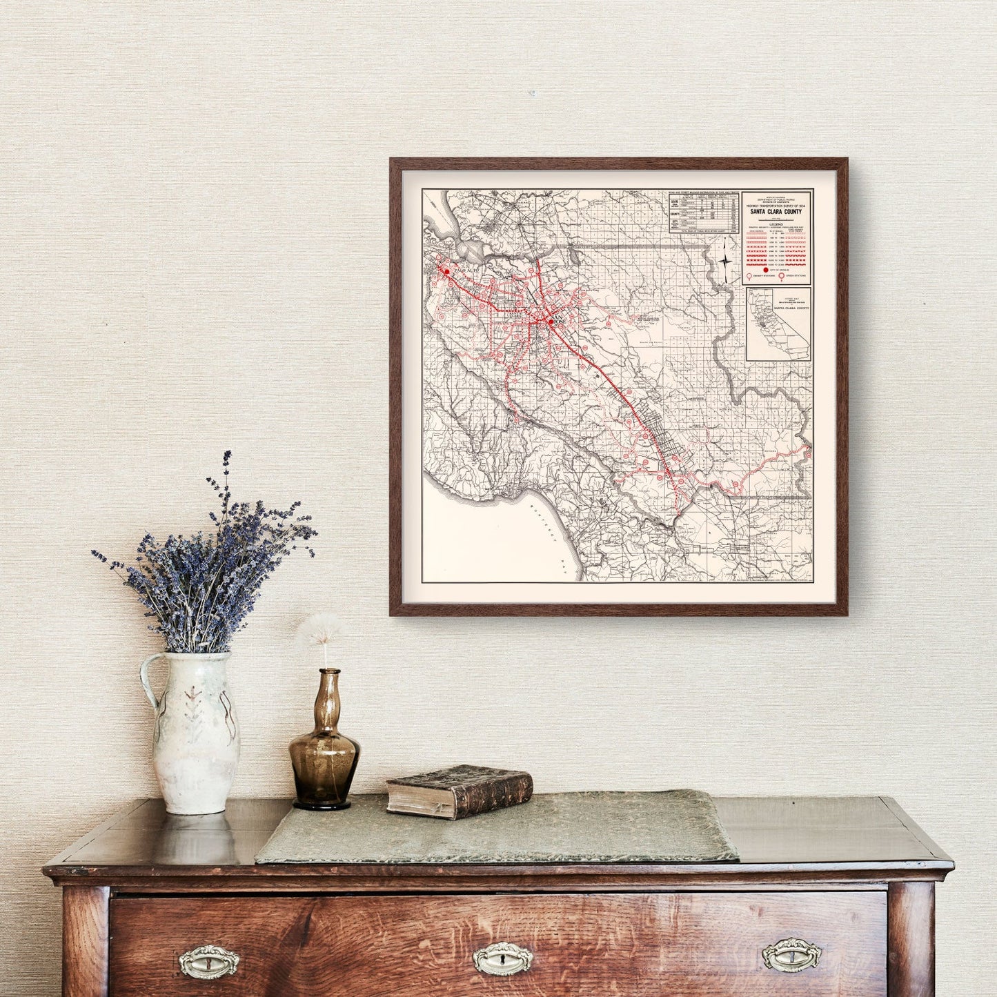 Vintage Map of Santa Clara County, California, 1935