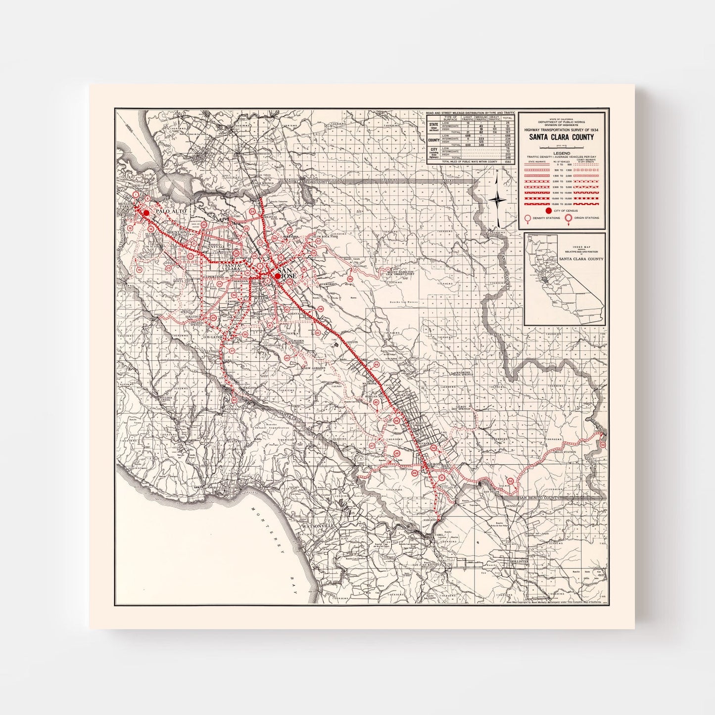 Vintage Map of Santa Clara County, California, 1935