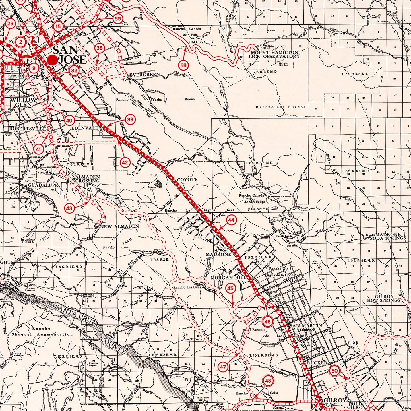 Vintage Map of Santa Clara County, California, 1935