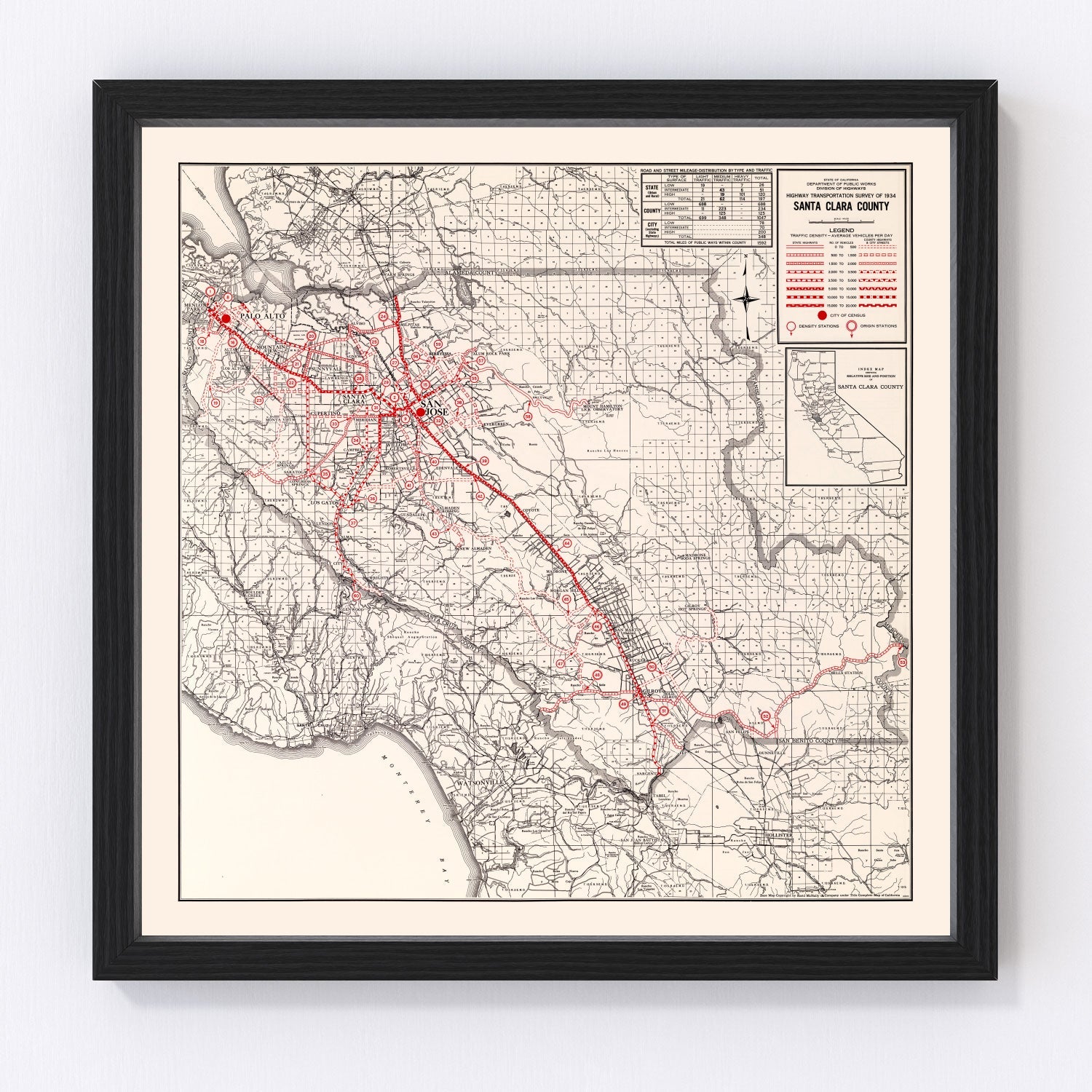 vintage map of Santa Clara County, California, 1935