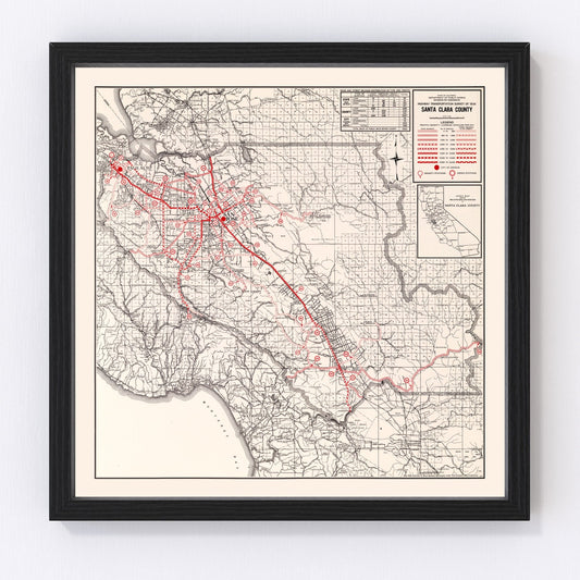 vintage map of Santa Clara County, California, 1935