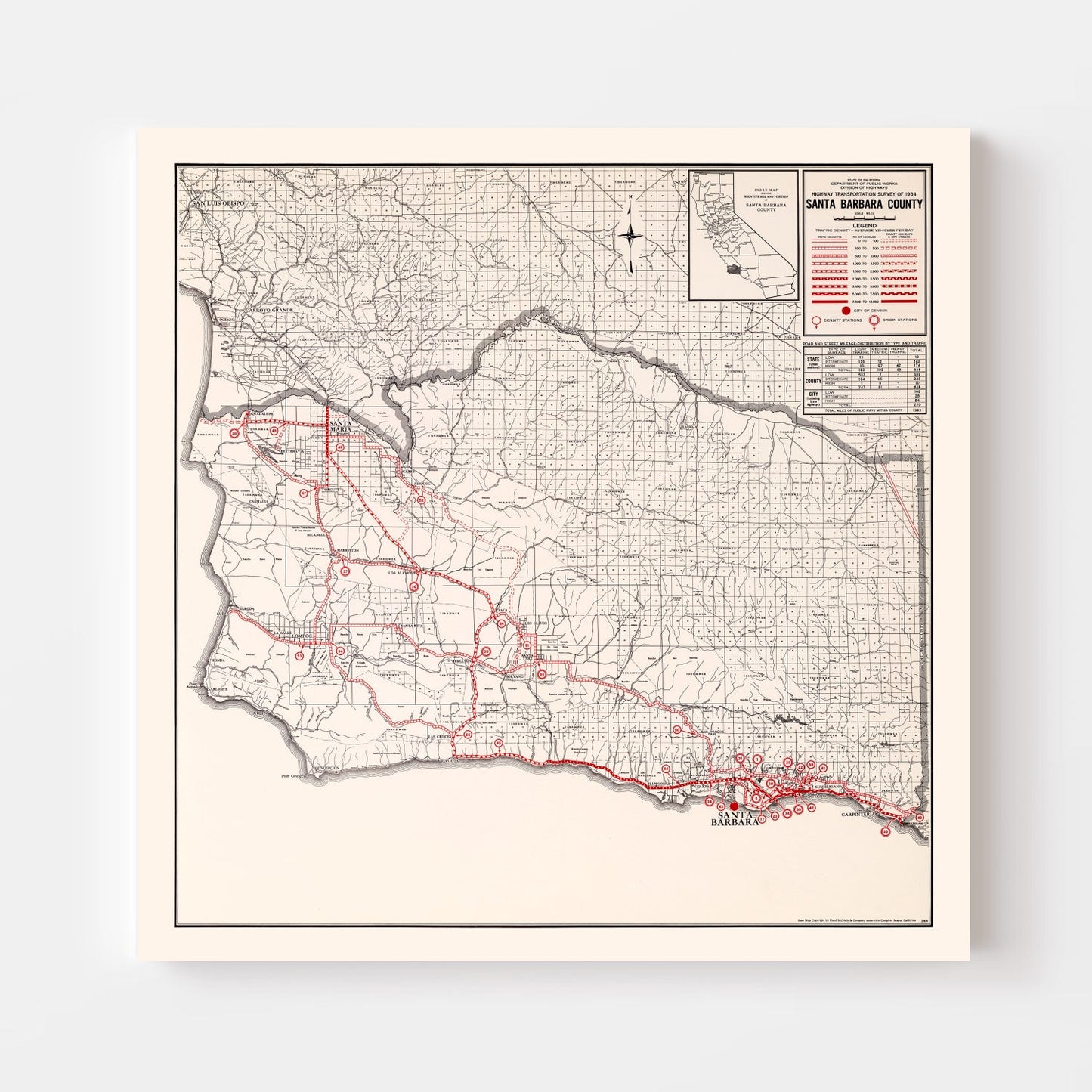 Vintage Map of Santa Barbara County, California, 1935