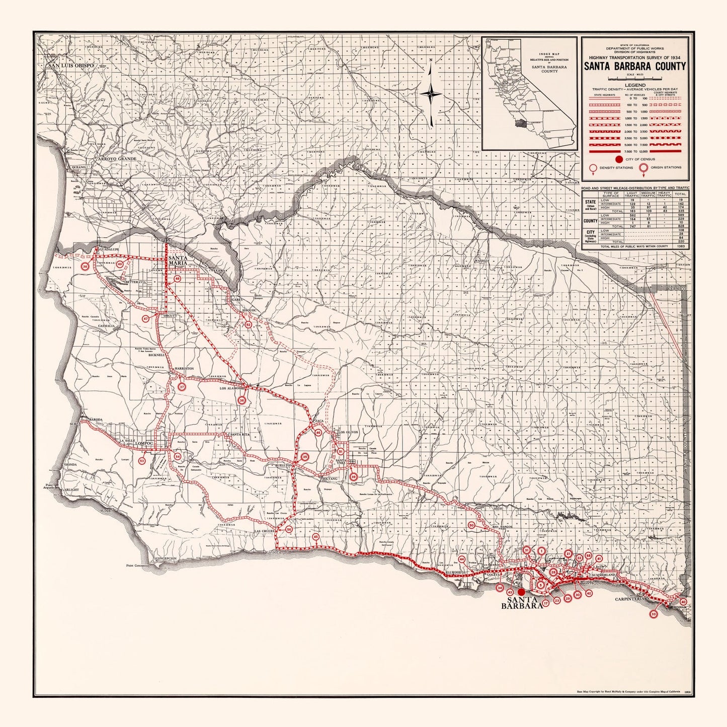Vintage Map of Santa Barbara County, California, 1935