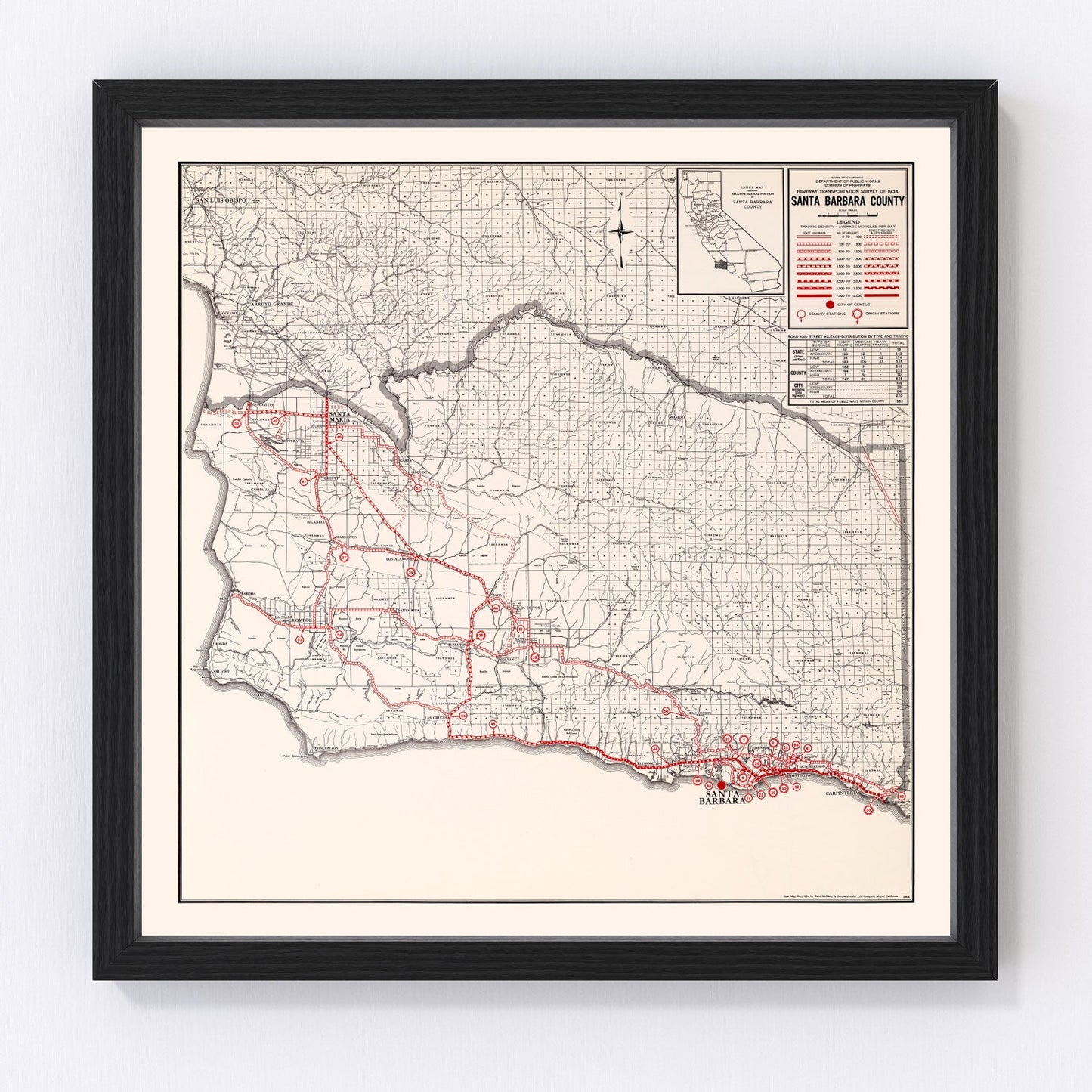 Vintage map of Santa Barbara County, California, 1935