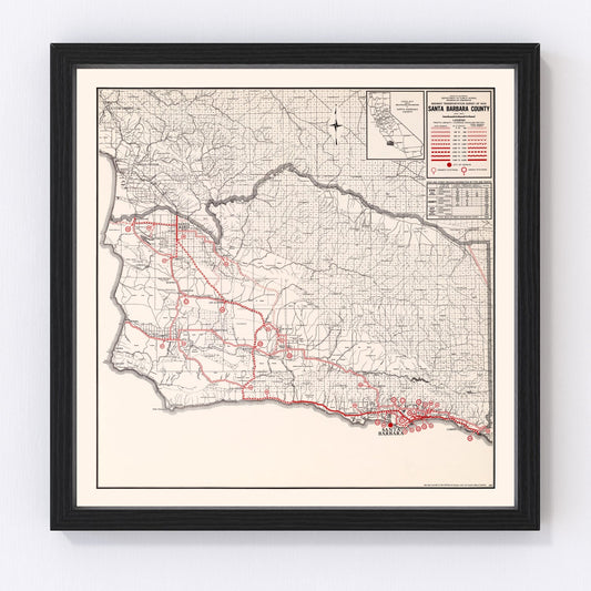 Vintage map of Santa Barbara County, California, 1935