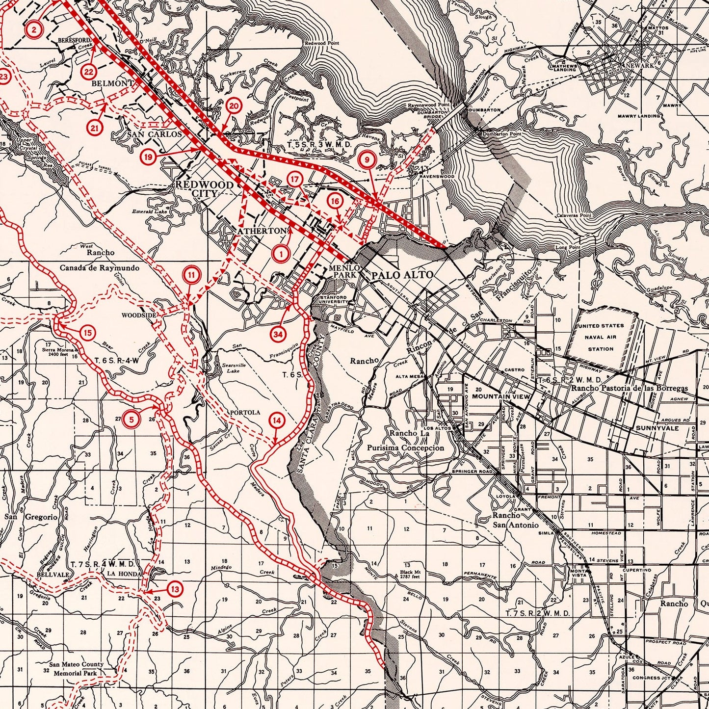 Vintage Map of San Mateo County, California, 1935