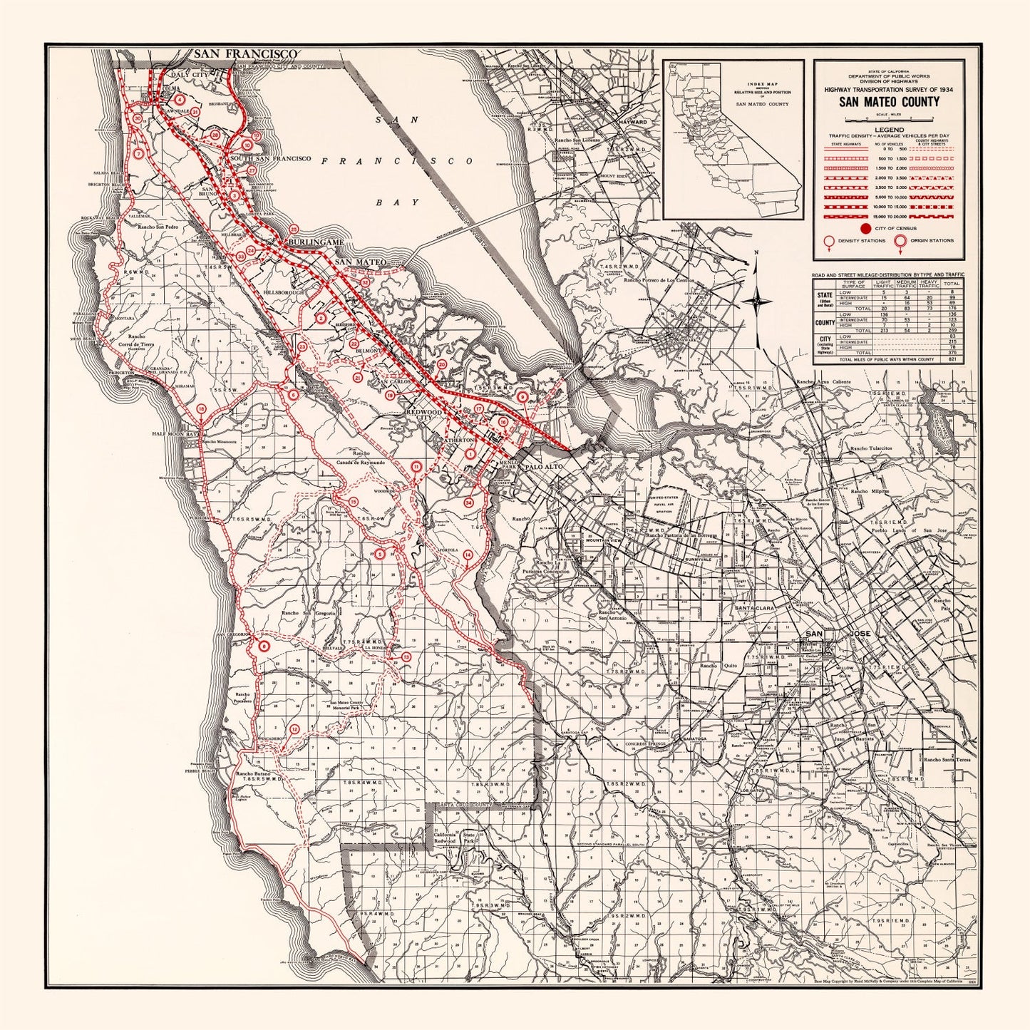 Vintage Map of San Mateo County, California, 1935