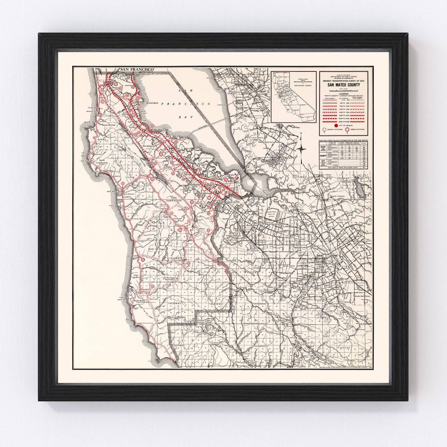 vintage map of San Mateo County, California, 1935