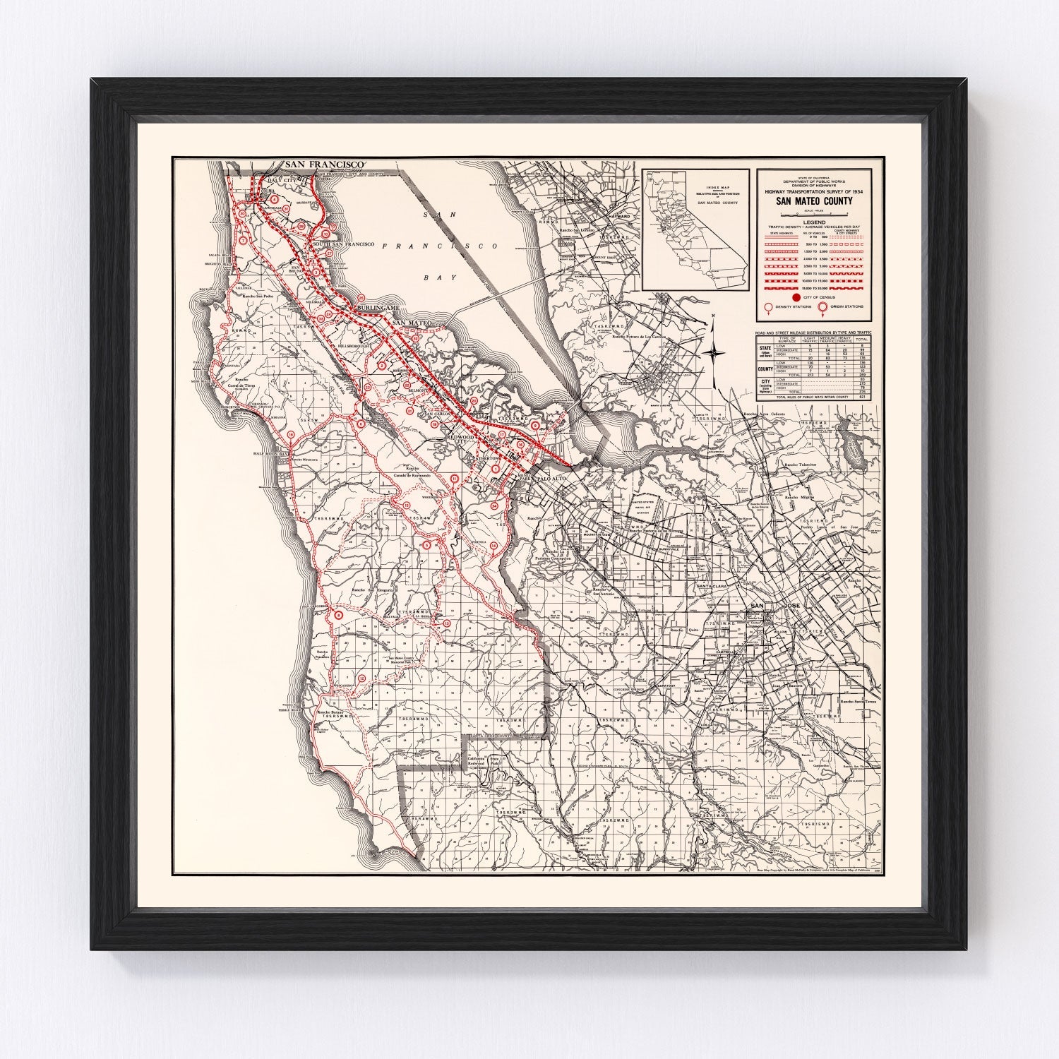 vintage map of San Mateo County, California, 1935
