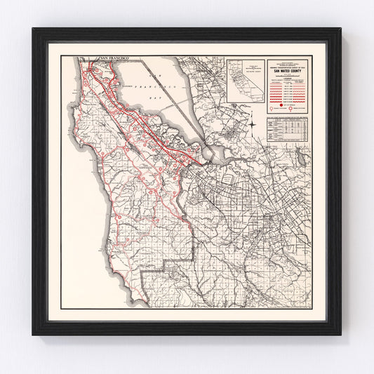 vintage map of San Mateo County, California, 1935