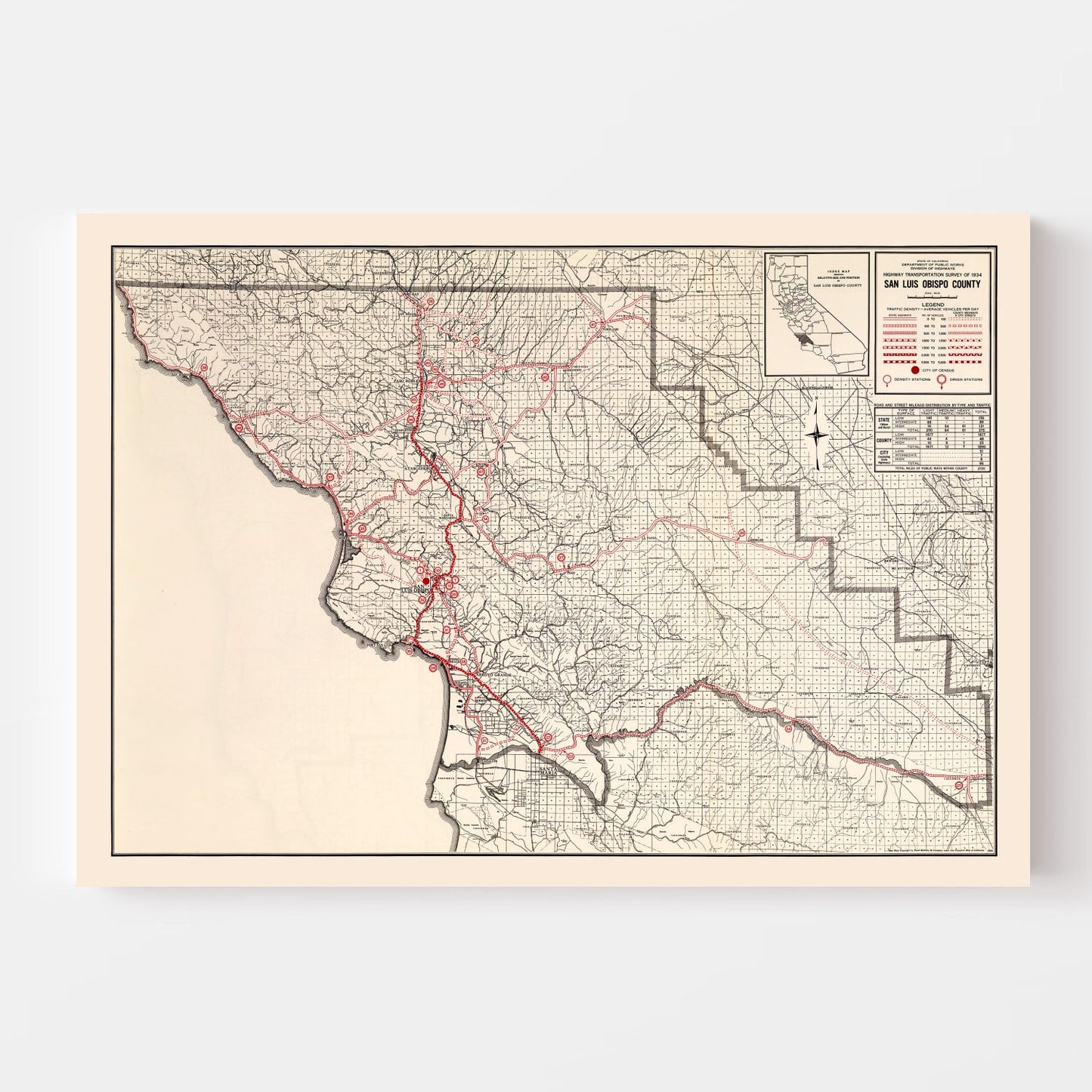 Vintage Map of San Luis Obispo, California, 1935