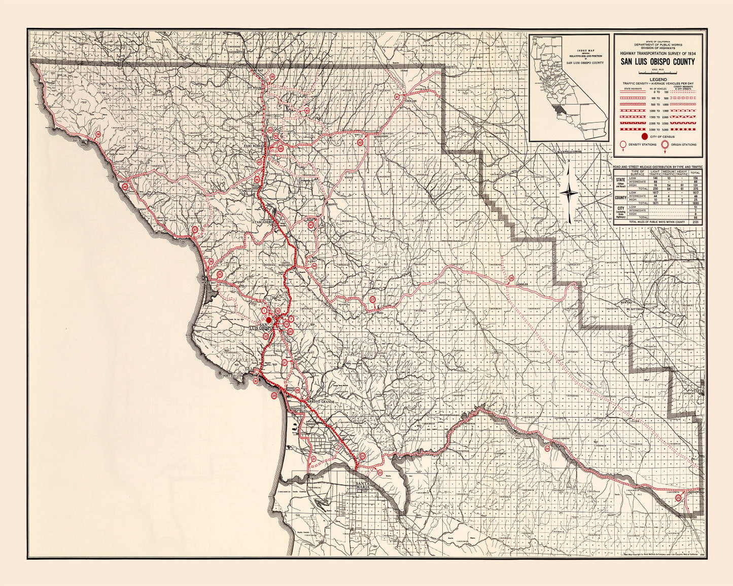 Vintage Map of San Luis Obispo, California, 1935