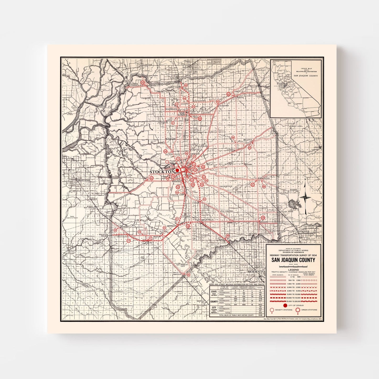 Vintage Map of San Joaquin County, California, 1935