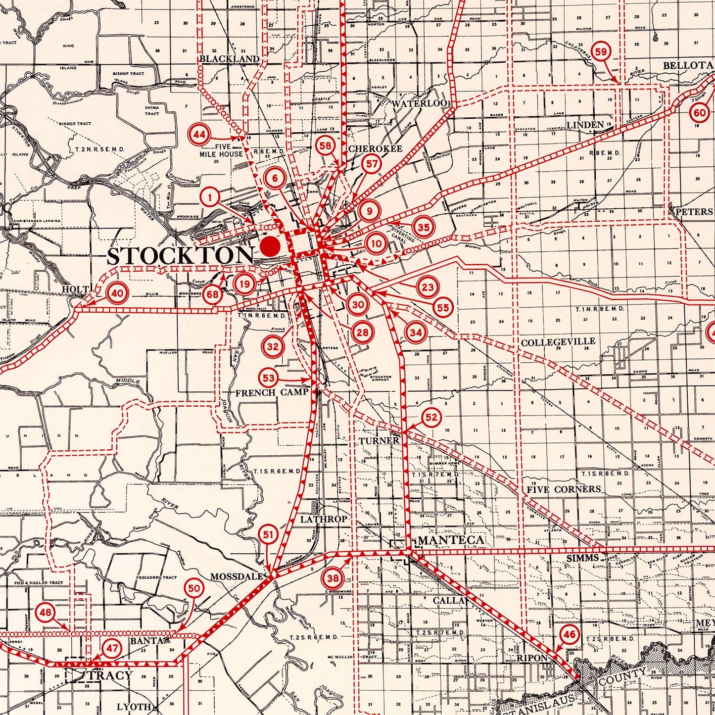 Vintage Map of San Joaquin County, California, 1935