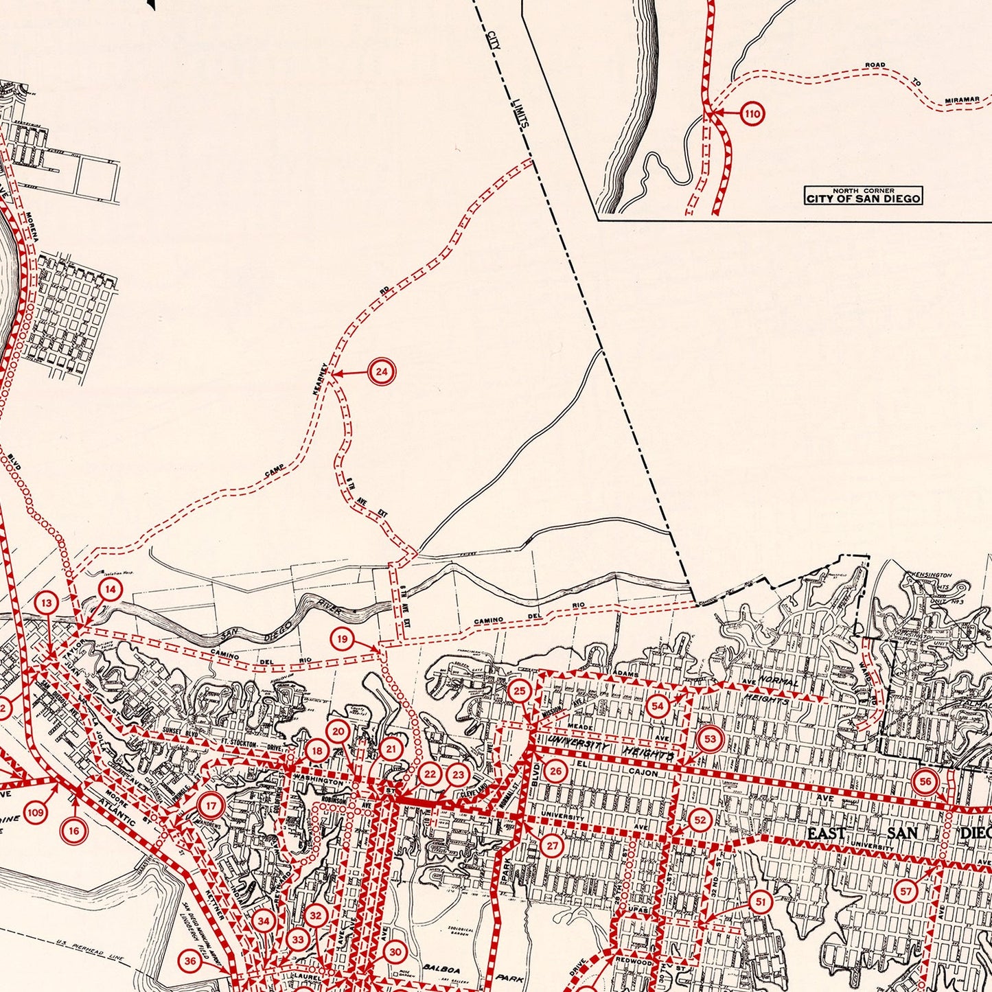 Vintage Map of San Diego, California, 1935