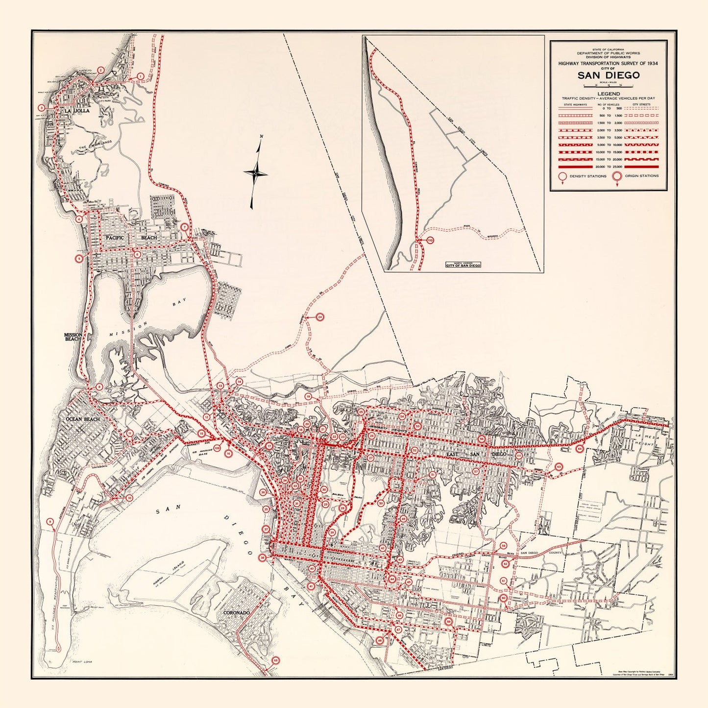 Vintage Map of San Diego, California, 1935
