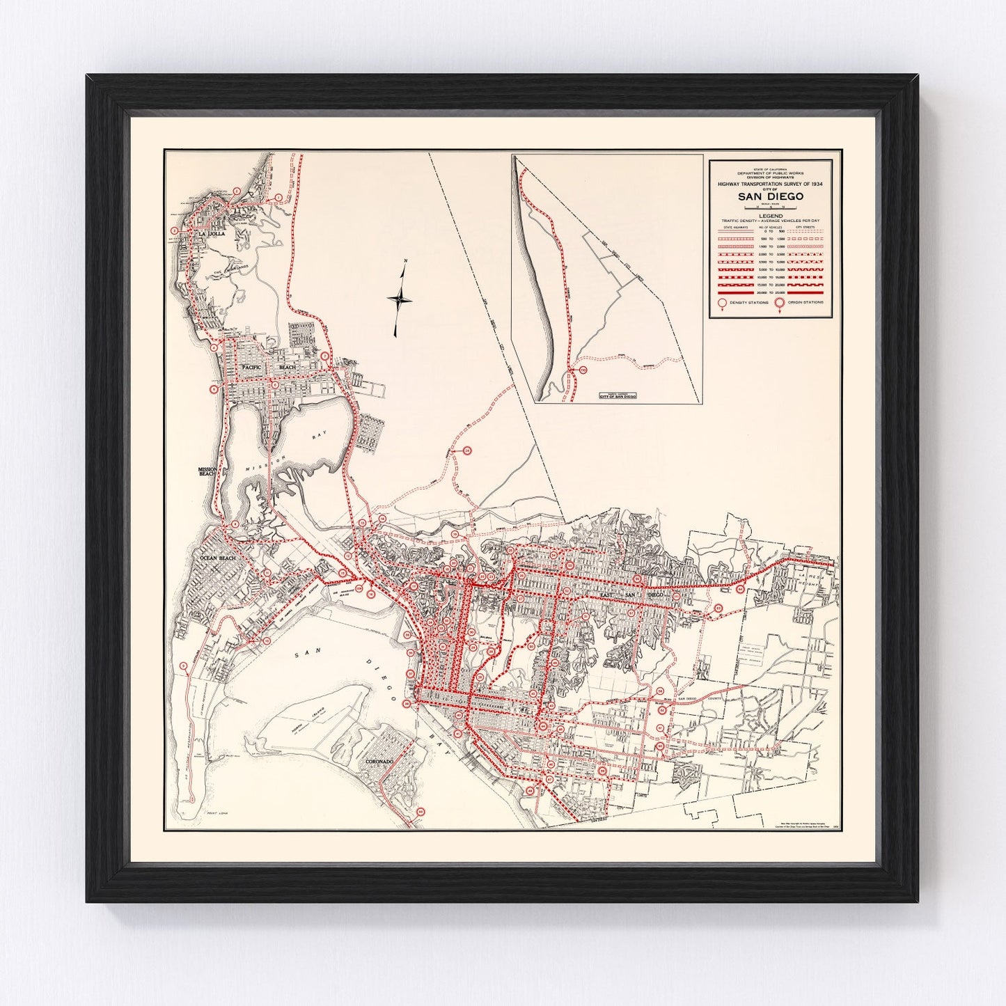 vintage map of San Diego, California, 1935