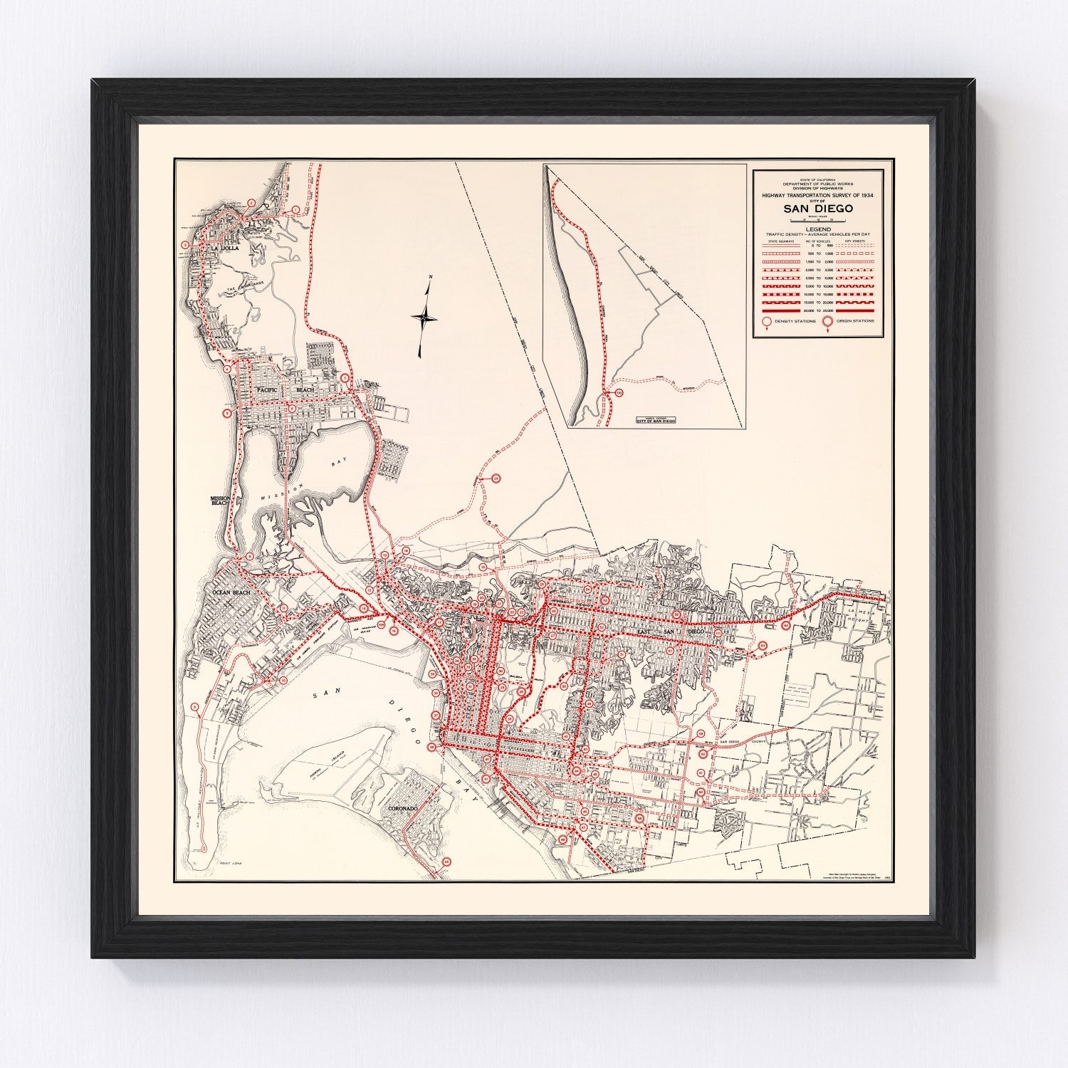 vintage map of San Diego, California, 1935