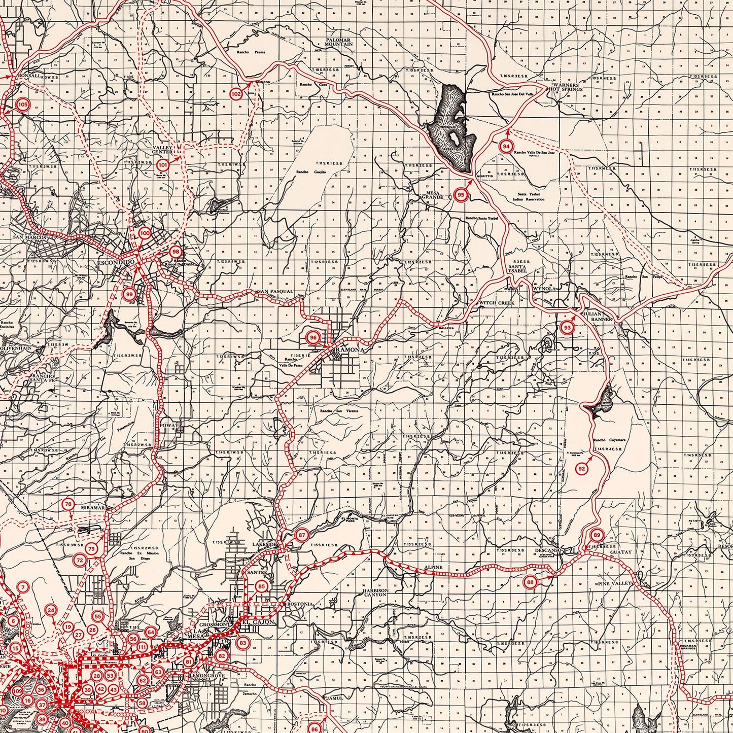 Vintage Map of San Diego County, California, 1935 III