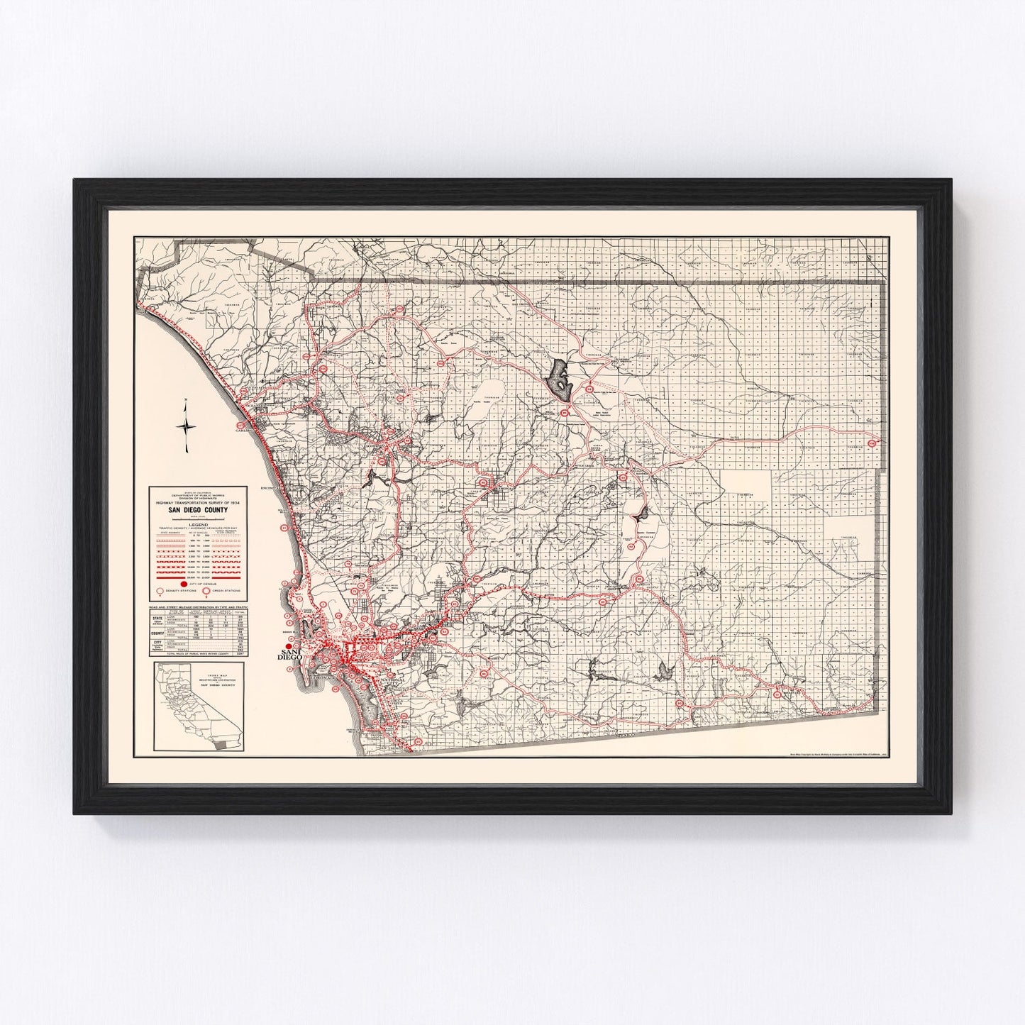 vintage map of San Diego County, California, 1935
