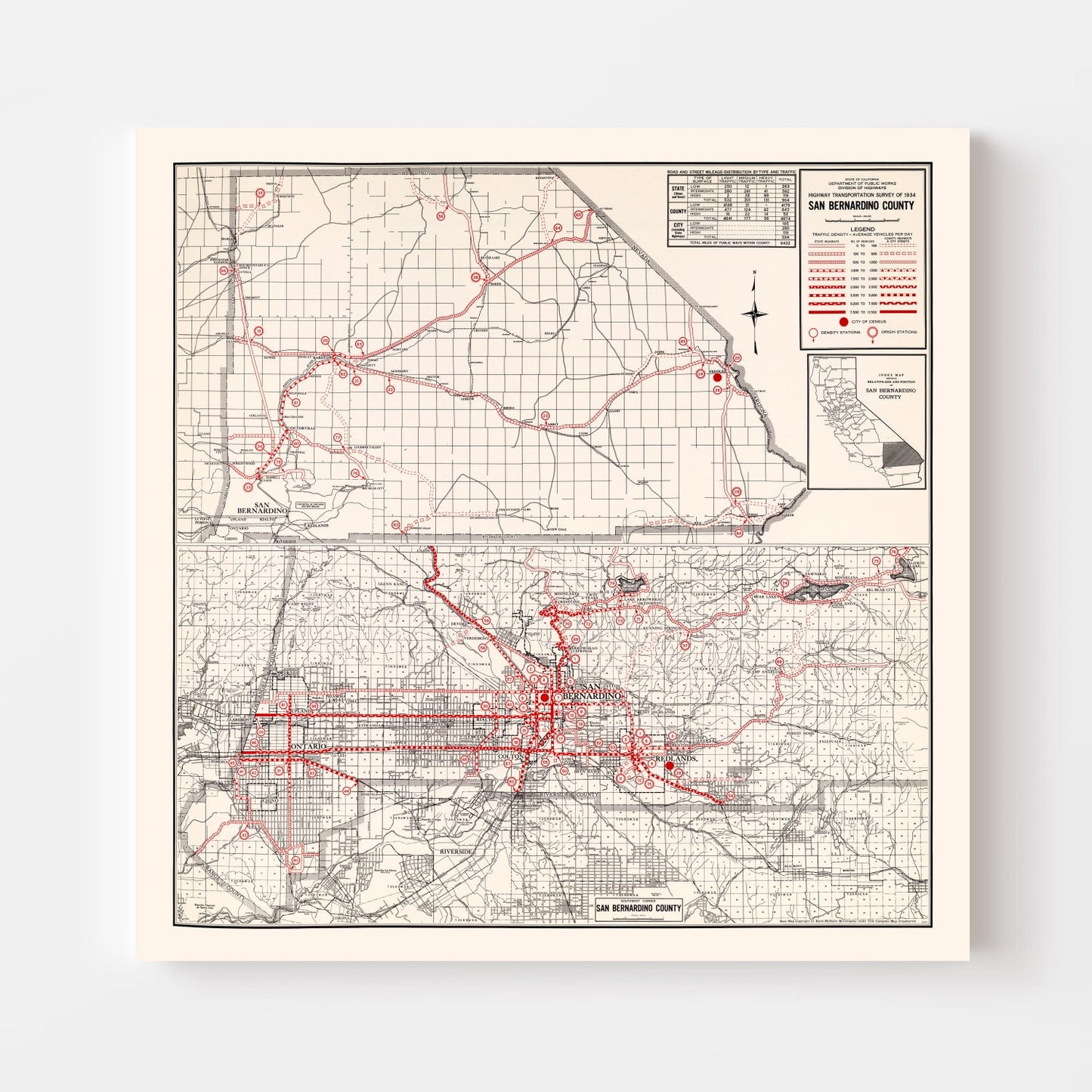 Vintage Map of San Bernardino County, California, 1935