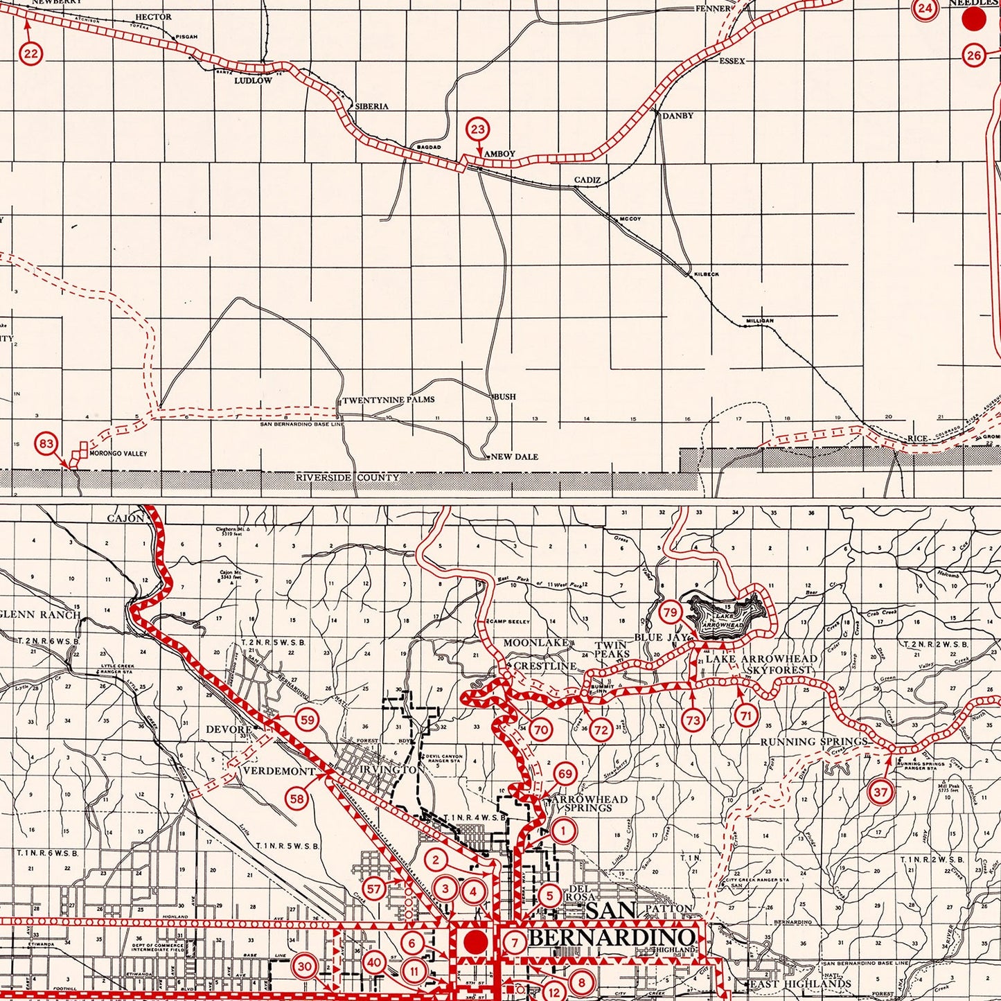 Vintage Map of San Bernardino County, California, 1935