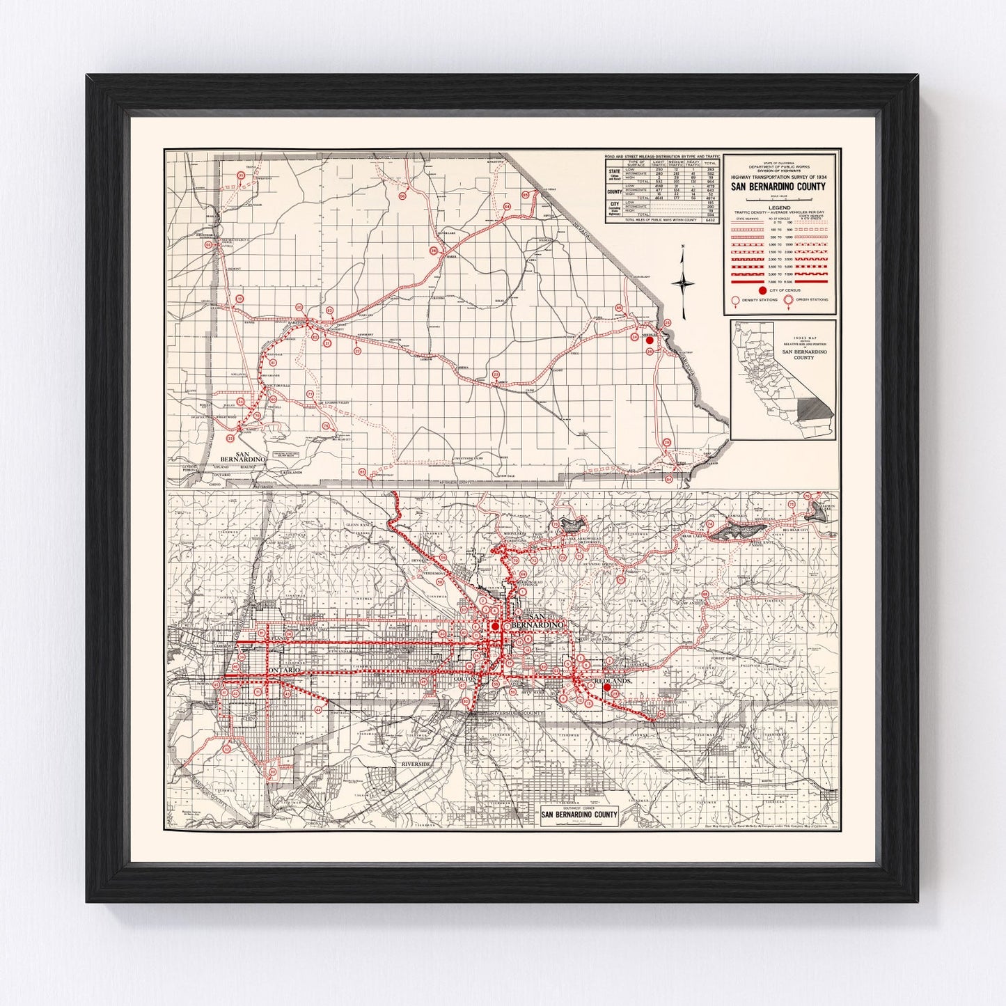 vintage map of San Bernardino County, California, 1935
