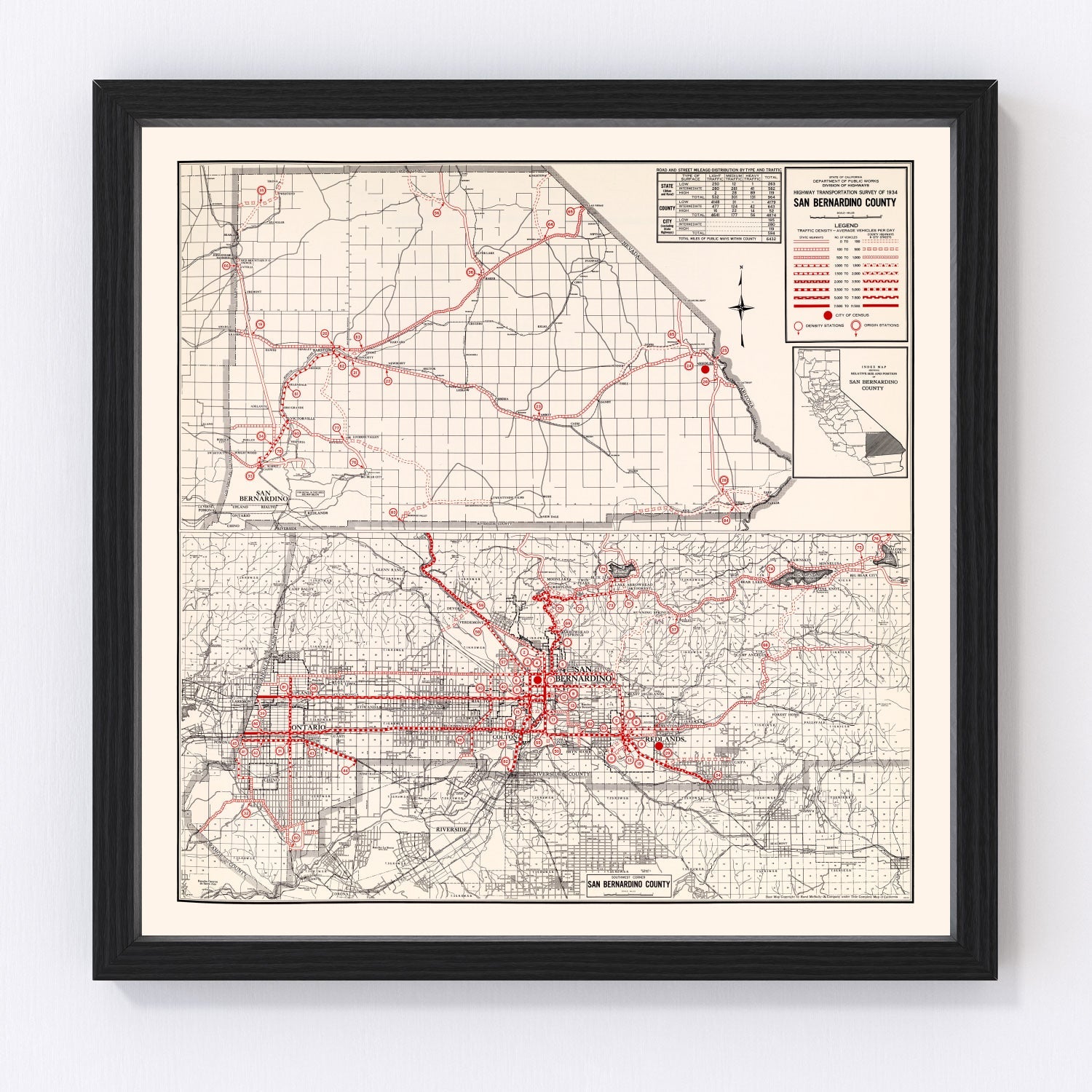 vintage map of San Bernardino County, California, 1935