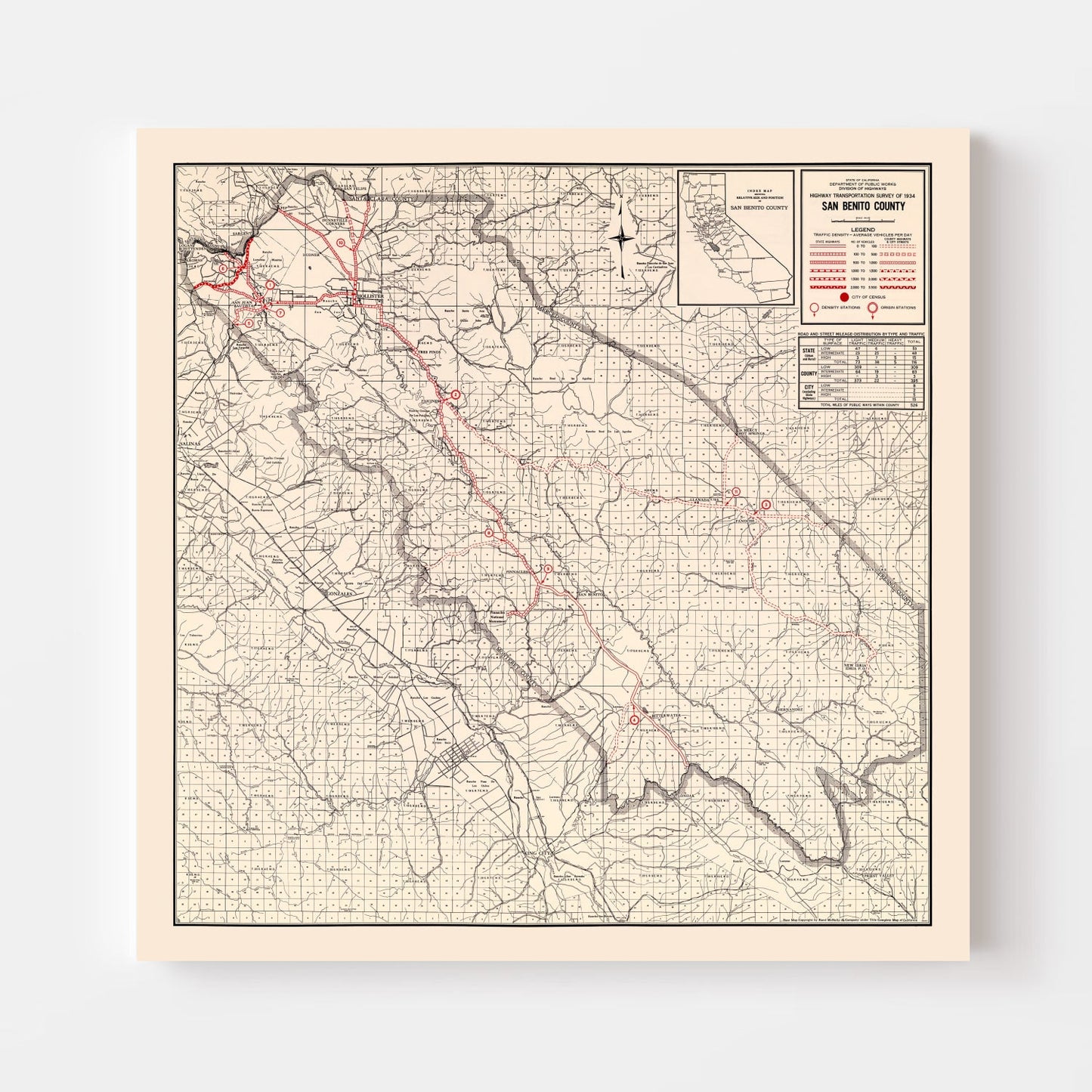 Vintage Map of San Benito County, California, 1935