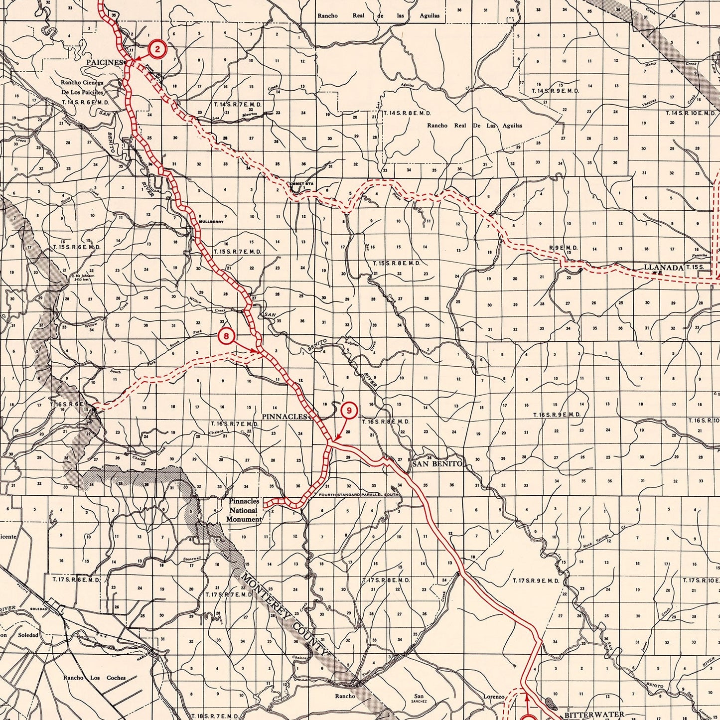 Vintage Map of San Benito County, California, 1935