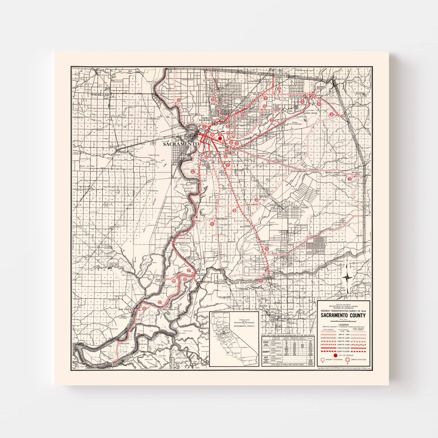 Vintage Map of Sacramento County, California, 1935