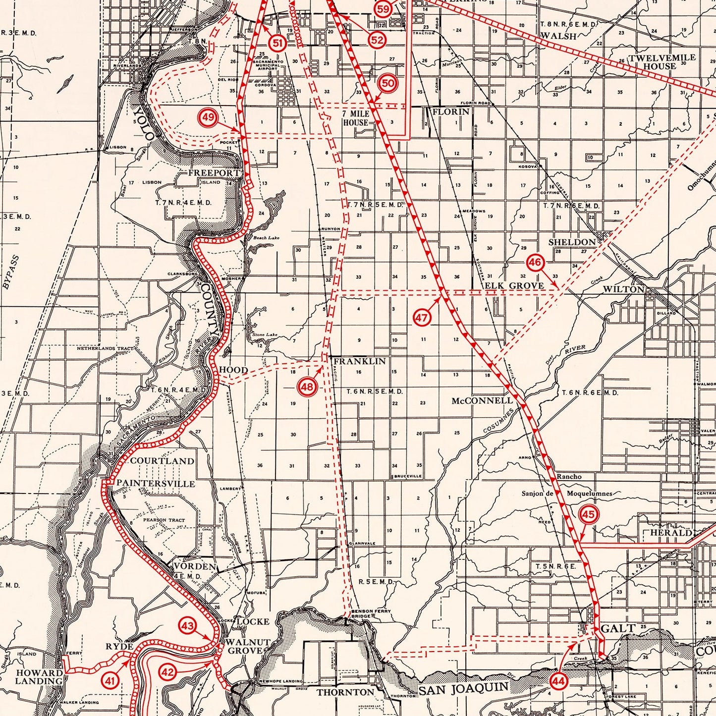 Vintage Map of Sacramento County, California, 1935