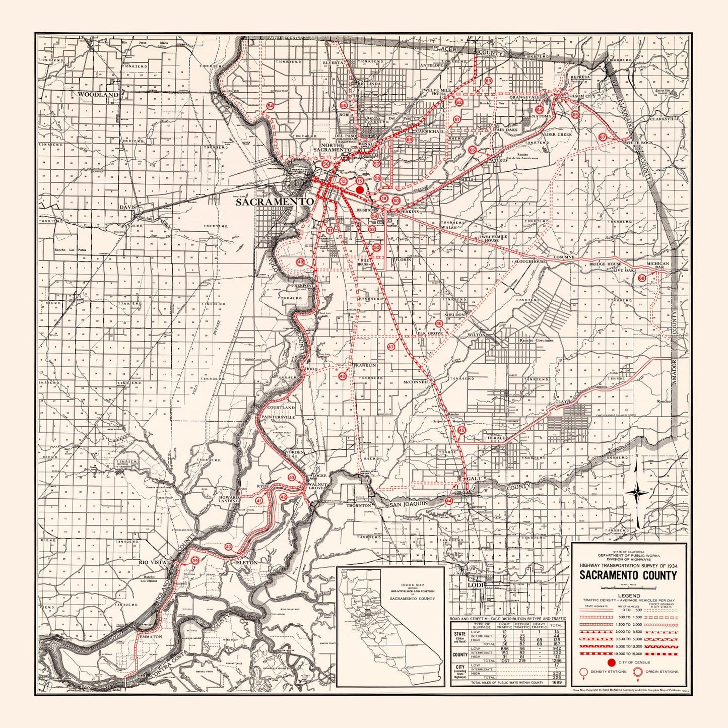 Vintage Map of Sacramento County, California, 1935