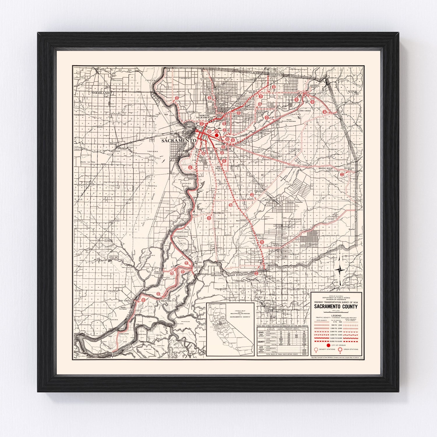 vintage map of Sacramento County, California, 1935