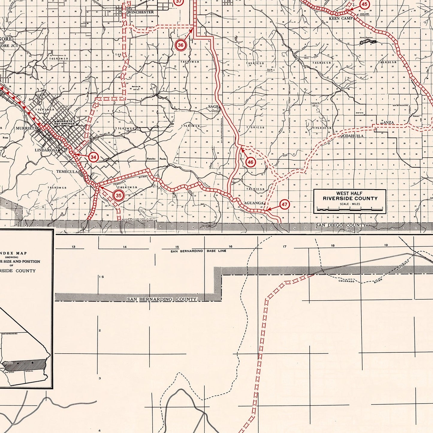 Vintage Map of Riverside County, California, 1935