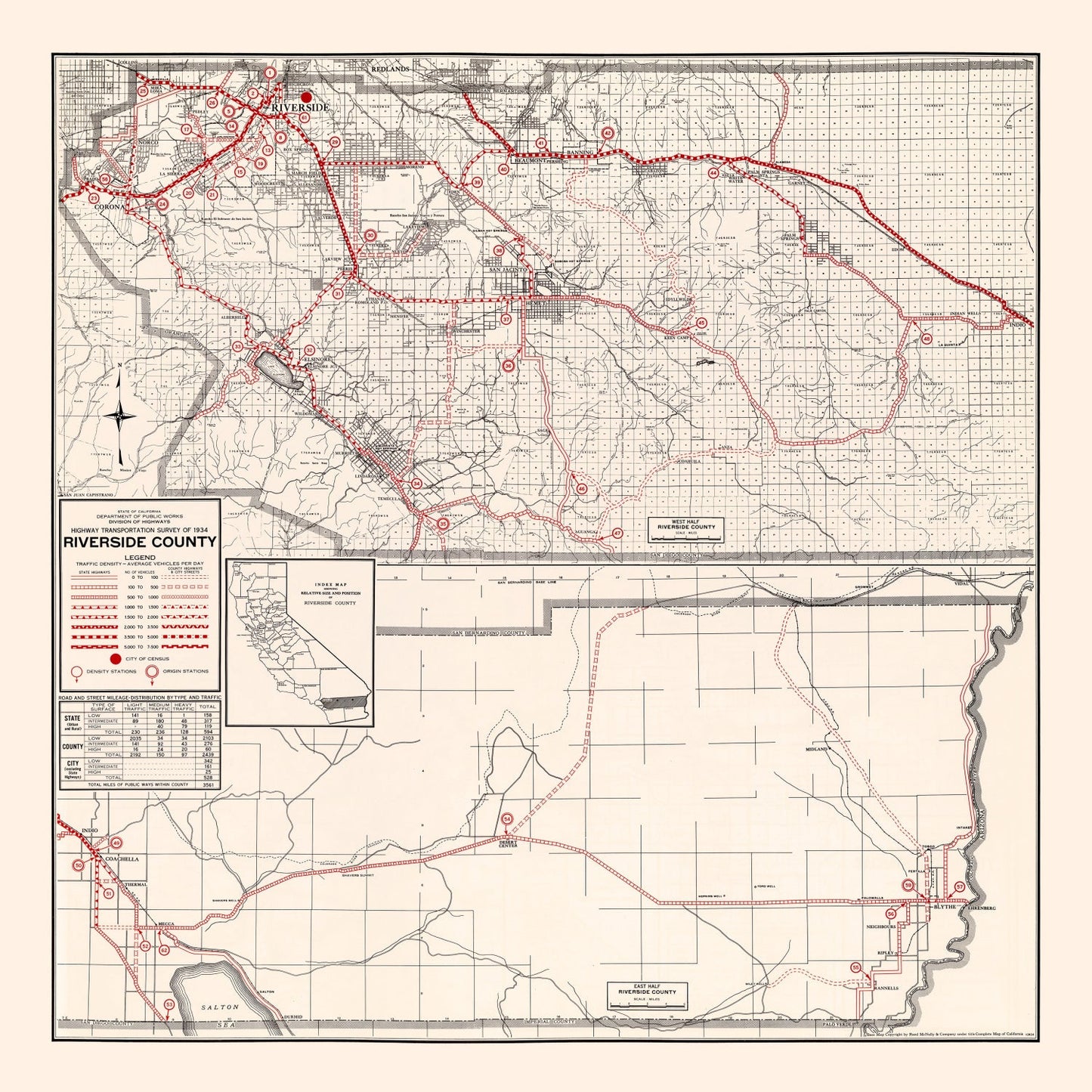 Vintage Map of Riverside County, California, 1935