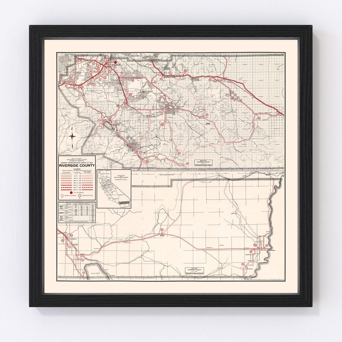 Vintage map of Riverside County, California, 1935